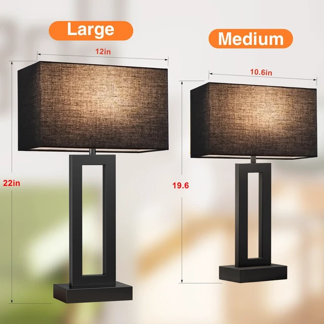 Alt view image 2 of 7 - 22" Tall Living Room Lamps for Night Stands - Touch Bedside Lamp with USB C+A, 3 Way Dimmable Bedroom Lamps for End Tables Set of 2, Modern Night Stand Lamps for Bed Side(Black&Black)