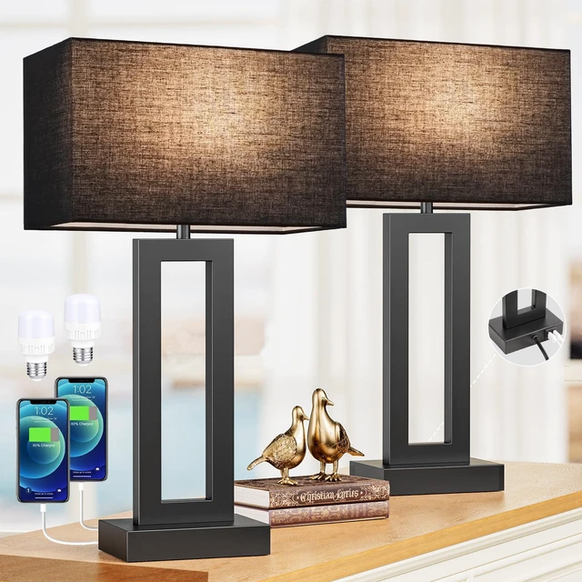 Main image of 22" Tall Living Room Lamps for Night Stands - Touch Bedside Lamp with USB C+A, 3 Way Dimmable Bedroom Lamps for End Tables Set of 2, Modern Night Stand Lamps for Bed Side(Black&Black)