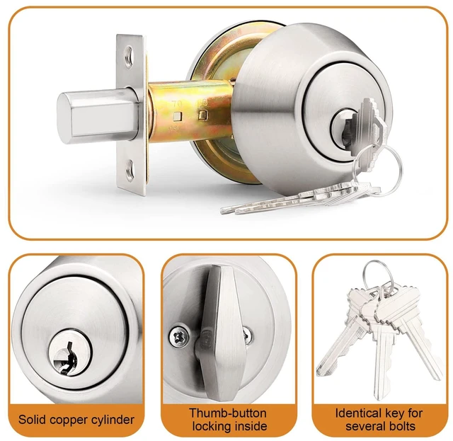 Alt view image 2 of 6 - 6 Pack Brushed Nickel Single Cylinder Deadbolts, Keyed Alike Combo Handlesets, Interior & Exterior Door Locks for Entrance Lock and Front Gate