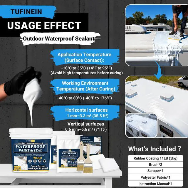 Alt view image 6 of 7 - Rubber Liquid Waterproof Sealant, 11 LB/5 KG White Quick Drying Multi Surface Foundation Leak Repair - Roof Gutters Basement Sealer Waterproof - Indoor & Outdoor Flexible Rubber Paint