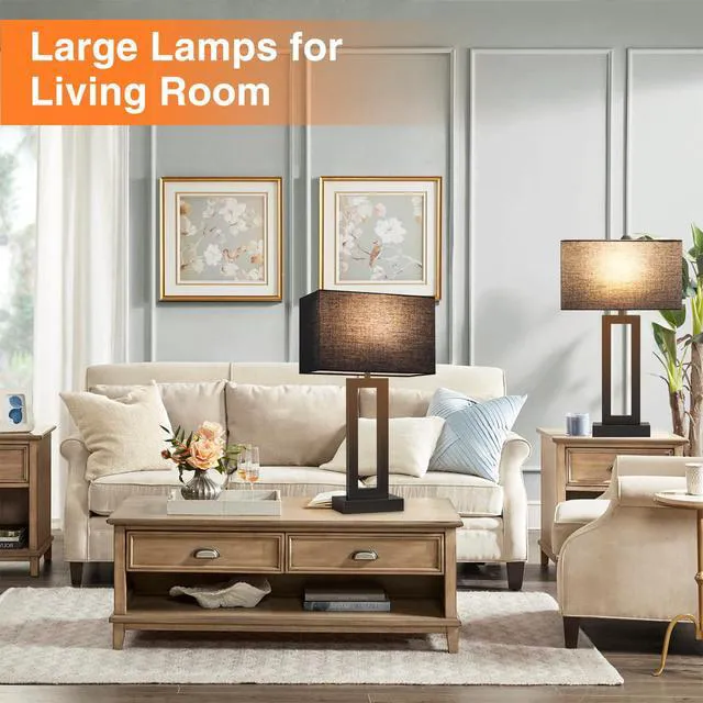 Alt view image 4 of 7 - 22" Tall Living Room Lamps for Night Stands - Touch Bedside Lamp with USB C+A, 3 Way Dimmable Bedroom Lamps for End Tables Set of 2, Modern Night Stand Lamps for Bed Side(Black&Black)