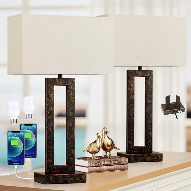 Main image of 22" Tall Living Room Lamps for Night Stands - Touch Bedside Lamp with USB C+A, 3 Way Dimmable Bedroom Lamps for End Tables Set of 2, Modern Night Stand Lamp for Bed Side(Beige&Brown)