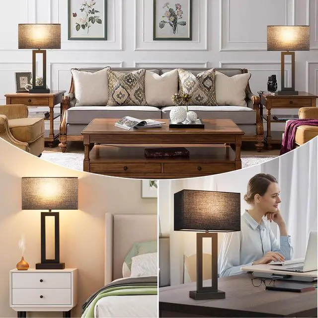 Alt view image 6 of 7 - 22" Tall Living Room Lamps for Night Stands - Touch Bedside Lamp with USB C+A, 3 Way Dimmable Bedroom Lamps for End Tables Set of 2, Modern Night Stand Lamps for Bed Side(Black&Black)
