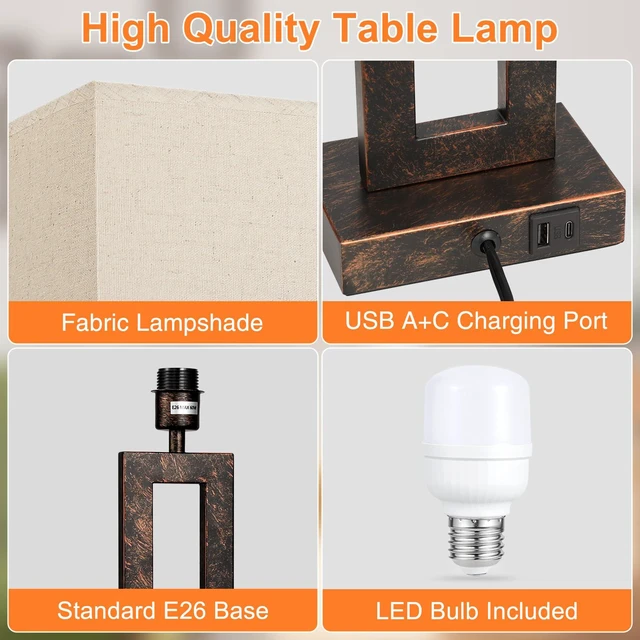 Alt view image 5 of 7 - 22" Tall Living Room Lamps for Night Stands - Touch Bedside Lamp with USB C+A, 3 Way Dimmable Bedroom Lamps for End Tables Set of 2, Modern Night Stand Lamp for Bed Side(Beige&Brown)