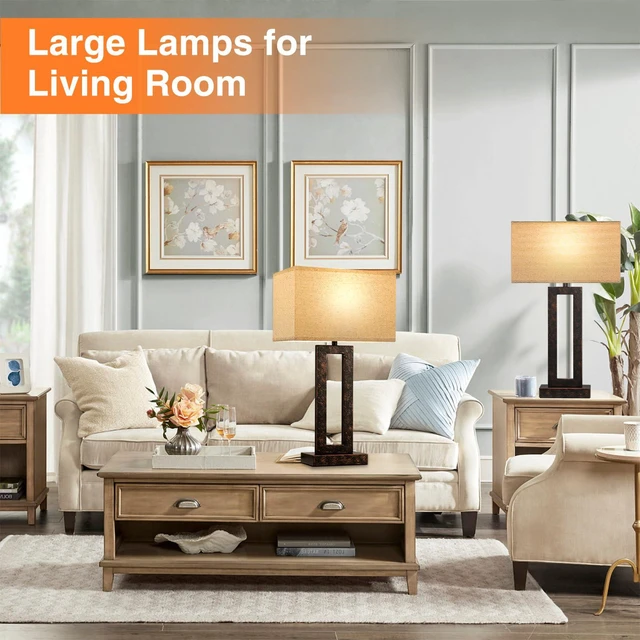 Alt view image 4 of 7 - 22" Tall Living Room Lamps for Night Stands - Touch Bedside Lamp with USB C+A, 3 Way Dimmable Bedroom Lamps for End Tables Set of 2, Modern Night Stand Lamp for Bed Side(Beige&Brown)
