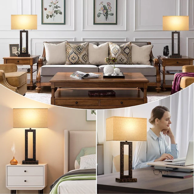 Alt view image 6 of 7 - 22" Tall Living Room Lamps for Night Stands - Touch Bedside Lamp with USB C+A, 3 Way Dimmable Bedroom Lamps for End Tables Set of 2, Modern Night Stand Lamp for Bed Side(Beige&Brown)