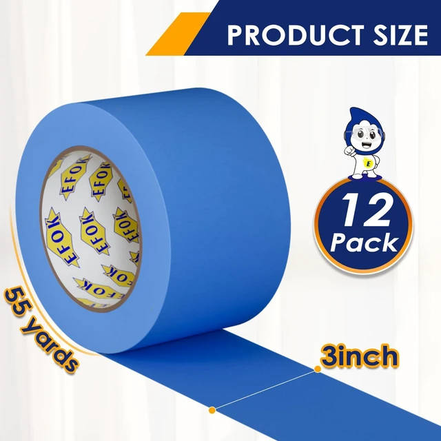 Alt view image 2 of 7 - 12 Pack Blue Painters Tape 3 Inch x 55 Yards Bulk Paint Masking Tape
