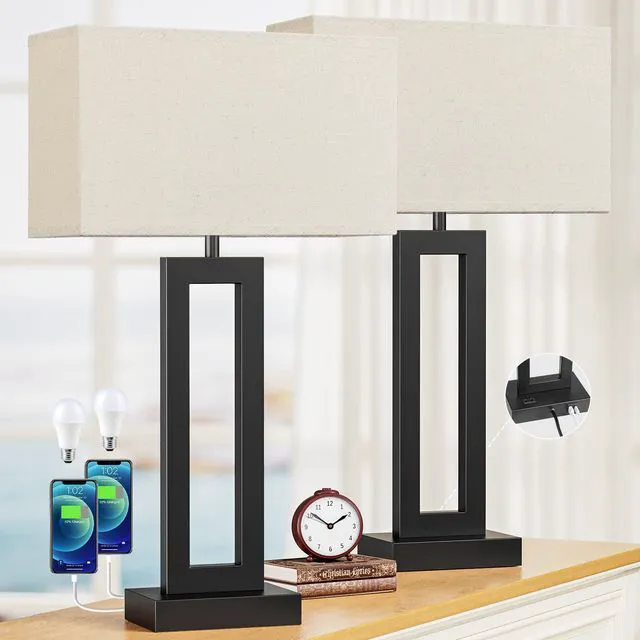 Main image of 26.3in Big Bedroom Table Lamps Set of 2 -Touch Control, 3 Way Dimmable, USB C+A Charging, LED Bulbs, Easy Assembly