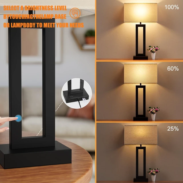 Alt view image 4 of 7 - 26.3in Big Bedroom Table Lamps Set of 2 -Touch Control, 3 Way Dimmable, USB C+A Charging, LED Bulbs, Easy Assembly