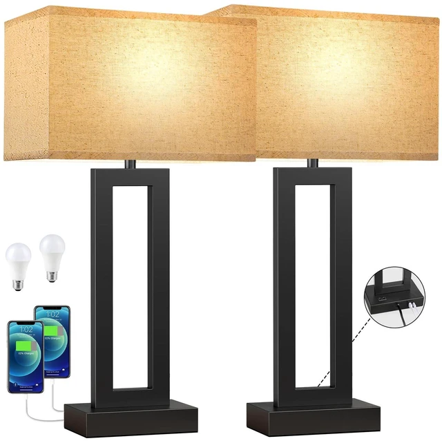 Alt view image 6 of 7 - 26.3in Big Bedroom Table Lamps Set of 2 -Touch Control, 3 Way Dimmable, USB C+A Charging, LED Bulbs, Easy Assembly