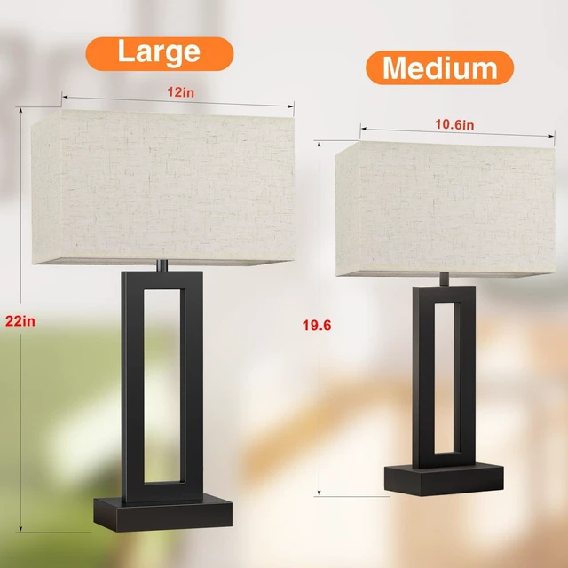 Alt view image 2 of 7 - 22" Tall Living Room Lamps for Night Stands - Touch Bedside Lamp with USB C+A, 3 Way Dimmable Bedroom Lamps for End Tables Set of 2, Modern Night Stand Lamps for Bed Side(Cream&Black)
