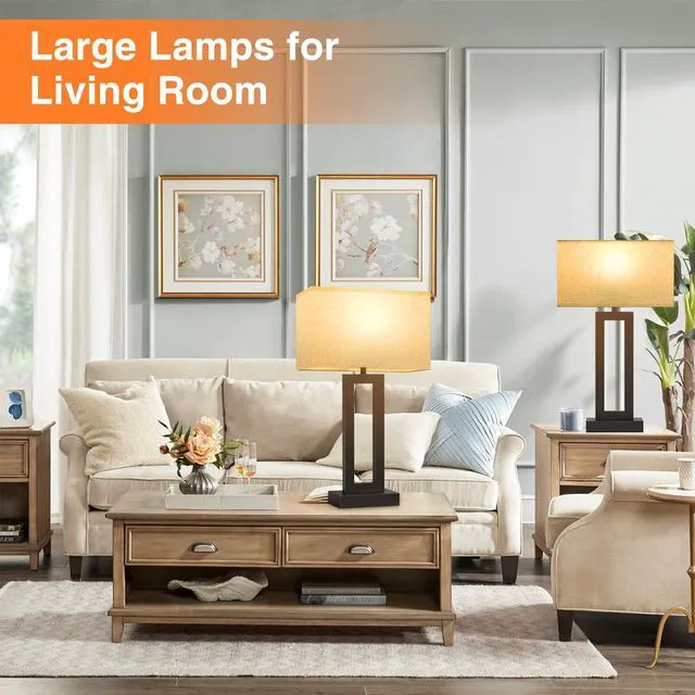 Alt view image 4 of 7 - 22" Tall Living Room Lamps for Night Stands - Touch Bedside Lamp with USB C+A, 3 Way Dimmable Bedroom Lamps for End Tables Set of 2, Modern Night Stand Lamps for Bed Side(Cream&Black)
