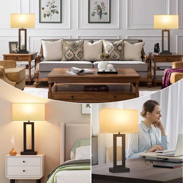 Alt view image 6 of 7 - 22" Tall Living Room Lamps for Night Stands - Touch Bedside Lamp with USB C+A, 3 Way Dimmable Bedroom Lamps for End Tables Set of 2, Modern Night Stand Lamps for Bed Side(Cream&Black)
