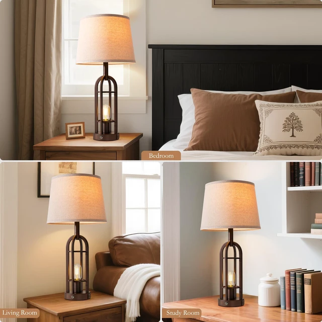Alt view image 5 of 7 - 24" Table Lamps for Living Room Set of 2, Rustic Farmhouse 3-Way Dimmable Touch Industrial Bedside Lamps with USB A+C for Bedroom Nightstand4 Bulbs Included
