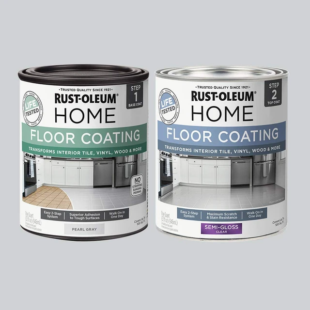 Alt view image 2 of 6 - Interior Floor Semi-Gloss Pearl Gray Coating Kit Interior Floor Renovation, Durable Walk-On Finish, Tile, Vinyl, Concrete & Wood Surfaces, 2 Quarts