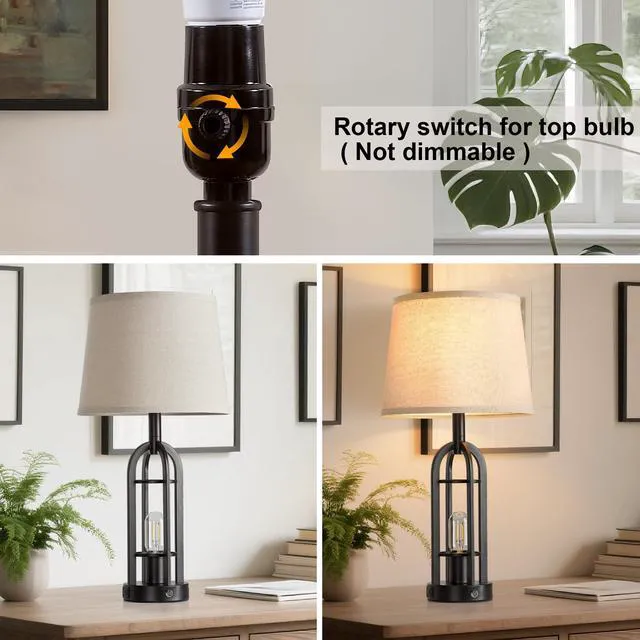Alt view image 3 of 7 - 24" Table Lamps for Living Room Set of 2, Farmhouse Industrial 3-Way Dimmable Touch Bedside Lamps with USB A+C for Bedroom Nightstand4 Bulbs Included