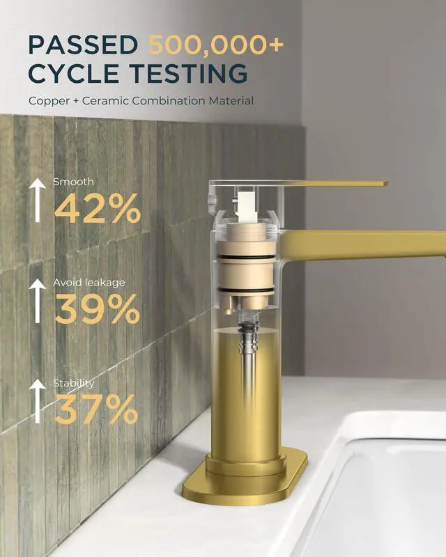 Alt view image 2 of 7 - Single Hole Bathroom Faucet Gold, Commercial Faucet Single Hole Gold Sink Faucet Bathroom Single Handle, Vanity Gold Faucet for Bathroom Sink with 1.2 GPM Water-Saving Aerator