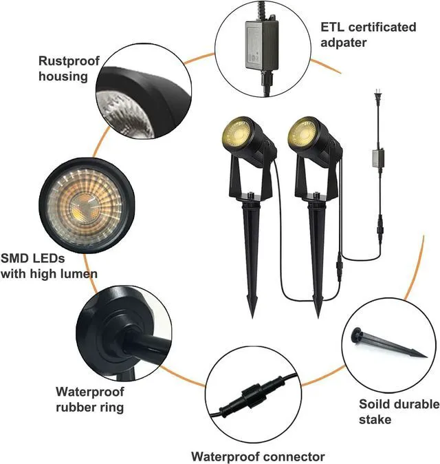 Alt view image 3 of 7 - 8 Pack Outdoor Landscape Lighting with Transformer, LED Spot Lights Low Voltage Outdoor Landscape Lights, Extendable, IP65 Waterproof Landscape Ground Lights for Garden, Trees & Pathway