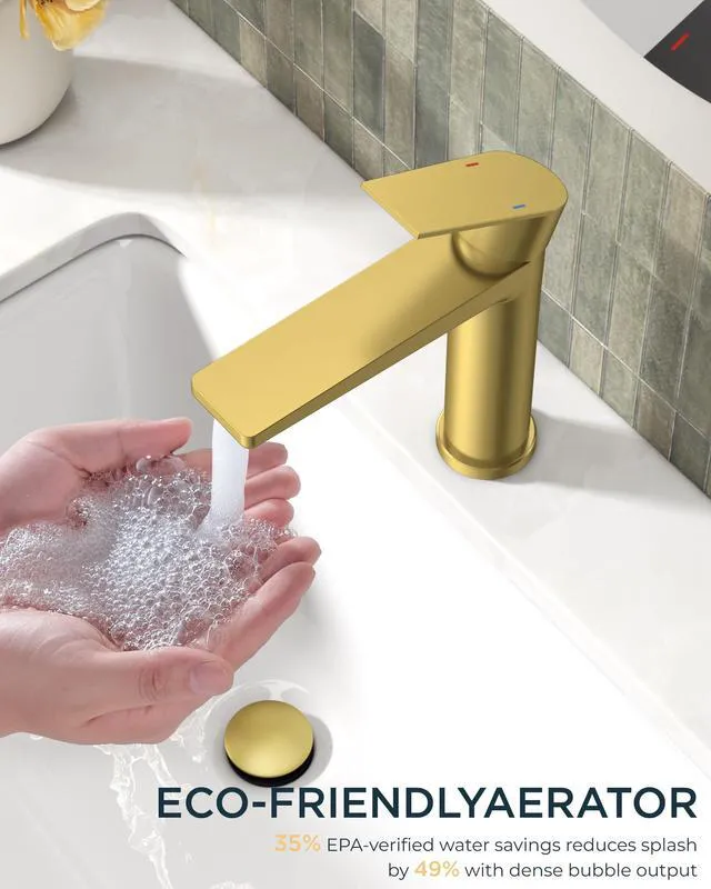 Alt view image 3 of 7 - Single Hole Bathroom Faucet Gold, Commercial Faucet Single Hole Gold Sink Faucet Bathroom Single Handle, Vanity Gold Faucet for Bathroom Sink with 1.2 GPM Water-Saving Aerator