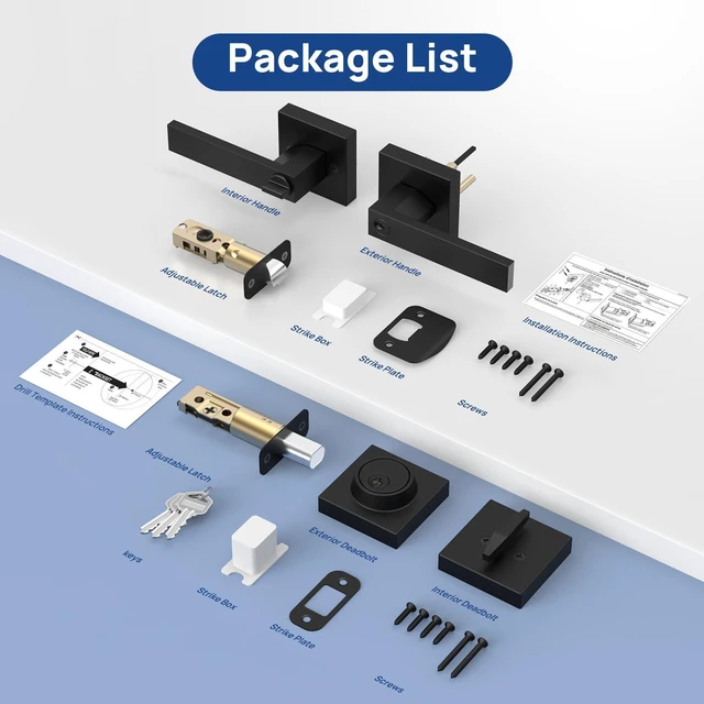 Alt view image 6 of 7 - Exterior Door Lock Set with Deadbolt, Door Locks for Front Door with Single Cylinder Deadbolt Lock, Matte Black Door Handle with Lock and Key for Front Door, 3 Pack (All Same Keyed Alike)