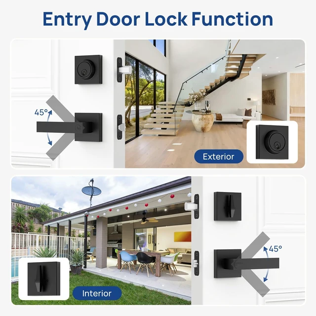 Alt view image 3 of 7 - Matte Black Door Locks for Front Door, Door Handle with Single Cylinder Deadbolt Lock, Front Door Lock Set Heavy Duty Front Door Handle and Deadbolt Set, Commercial Locks for Doors, 1 Pack