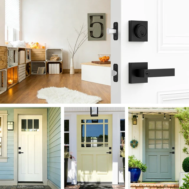 Alt view image 7 of 7 - Matte Black Door Locks for Front Door, Door Handle with Single Cylinder Deadbolt Lock, Front Door Lock Set Heavy Duty Front Door Handle and Deadbolt Set, Commercial Locks for Doors, 1 Pack