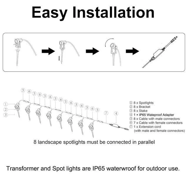 Alt view image 6 of 7 - 8 Pack Outdoor Landscape Lighting with Transformer, LED Spot Lights Low Voltage Outdoor Landscape Lights, Extendable, IP65 Waterproof Landscape Ground Lights for Garden, Trees & Pathway