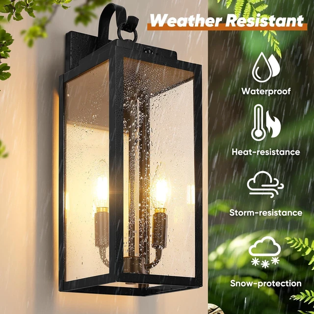 Alt view image 5 of 7 - 2-Pack 17.5" Upgraded Motion Sensor Outdoor Wall Lights, Black Auto ON/OFF, 3 Lighting Modes, Waterproof, Rust-Resistant, Durable Metal with Clear Glass, Dual E12 Sockets, Easy to Install