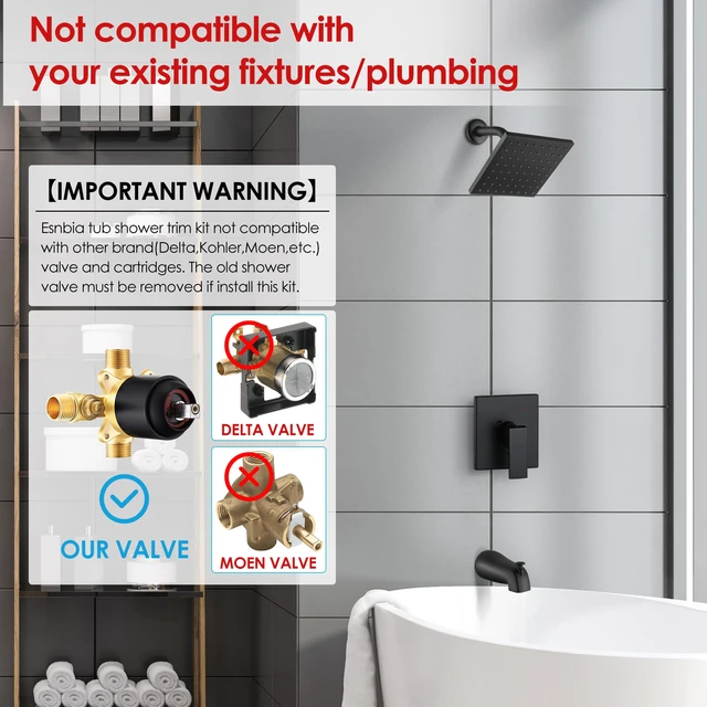 Alt view image 2 of 7 - Matte Black Tub Shower Faucet Set, 6" Rain Head with Valve Included Matte black shower kit with valve & tub spout. Single handle control, 6in rain head, durable matte finish for bathroom decor