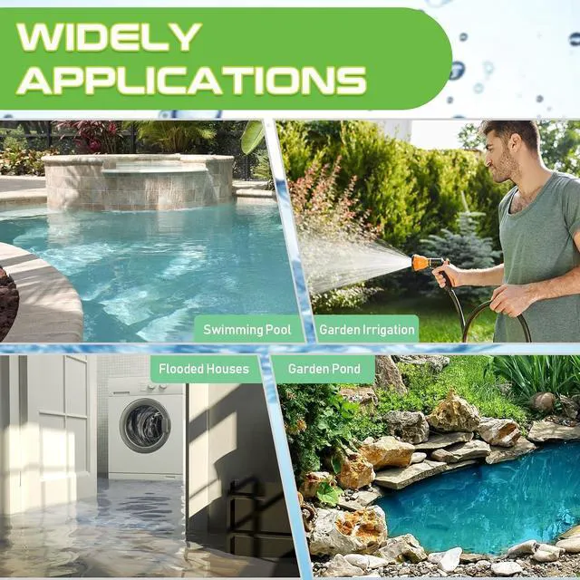 Alt view image 6 of 6 - Sump Pump 1HP Submersible Water Pump 3700GPH Electric Portable Transfer Water Pump for Pool Draining Basement, Light Green