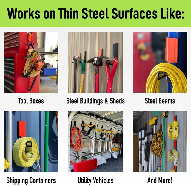 Alt view image 3 of 7 - MIDI 2.5 in Closed Hooks, 25 lb Magnetic Hooks 3 Pack Patented Easy-Release, Non-Slip Grip. Works on toolboxes, garage, steel cabinets, workbenches, utility vans & lockers