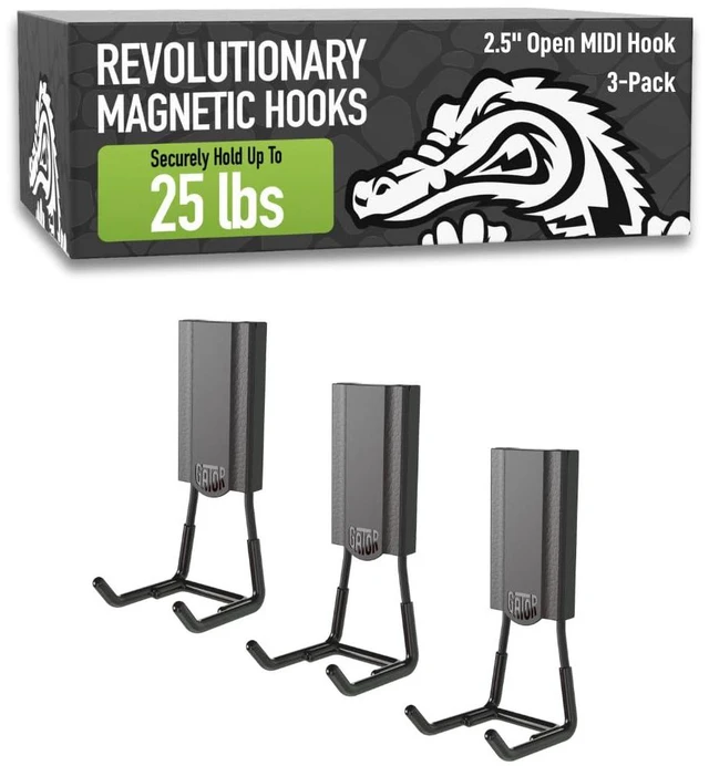 Main image of MIDI 2.5 in Open Hooks, 25 lb Magnetic Hooks 3 Pack Patented Easy-Release, Non-Slip Grip. Works on toolboxes, garage, steel cabinets, workbenches, utility vans & lockers