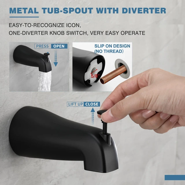 Alt view image 6 of 7 - Matte Black Tub Shower Faucet Set, 6" Rain Head with Valve Included Matte black shower kit with valve & tub spout. Single handle control, 6in rain head, durable matte finish for bathroom decor