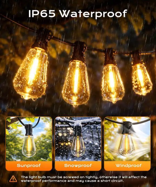 Alt view image 6 of 7 - Outdoor String Lights, 150 FT Patio Lights for Outside Smart App & Remote Control with Timer, Dimmable with 4 Scene Modes, Warm White Waterproof LED Bulbs for Garden, Yard Decor
