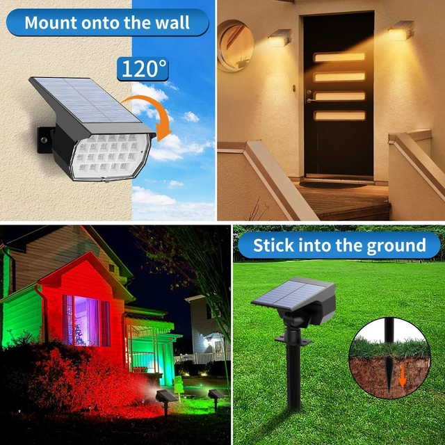Alt view image 5 of 6 - Solar Color Changing Spot Lights Outdoor Waterproof Colored RGB Solar Powered Landscape Lights for Yard 7 Lighting Modes Multicolor Solar Spotlights for Pathway Garden Outside (10 Pack)