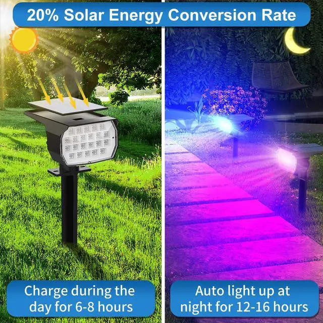 Alt view image 2 of 6 - Solar Color Changing Spot Lights Outdoor Waterproof Colored RGB Solar Powered Landscape Lights for Yard 7 Lighting Modes Multicolor Solar Spotlights for Pathway Garden Outside (10 Pack)