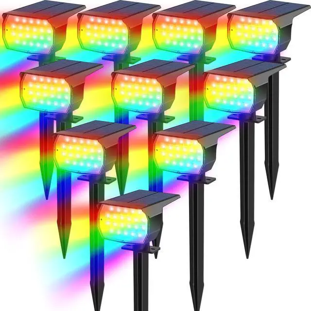 Main image of Solar Color Changing Spot Lights Outdoor Waterproof Colored RGB Solar Powered Landscape Lights for Yard 7 Lighting Modes Multicolor Solar Spotlights for Pathway Garden Outside (10 Pack)