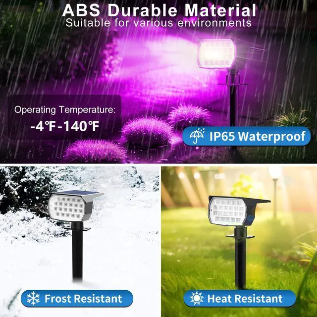 Alt view image 4 of 6 - Solar Color Changing Spot Lights Outdoor Waterproof Colored RGB Solar Powered Landscape Lights for Yard 7 Lighting Modes Multicolor Solar Spotlights for Pathway Garden Outside (10 Pack)