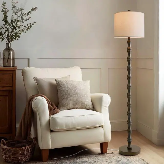 Main image of 62" Rustic Floor Lamp, Retro Farmhouse Standing Lamp with Rotary Switch, Resin Dark Brown Floor Lamp for Living Room, Bedroom, Corner, Nursery, Dining Room, House