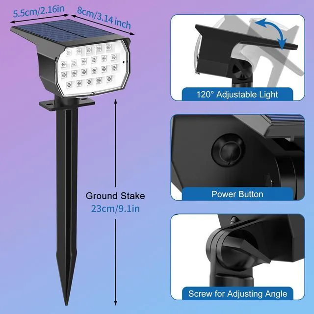 Alt view image 6 of 6 - Solar Color Changing Spot Lights Outdoor Waterproof Colored RGB Solar Powered Landscape Lights for Yard 7 Lighting Modes Multicolor Solar Spotlights for Pathway Garden Outside (10 Pack)