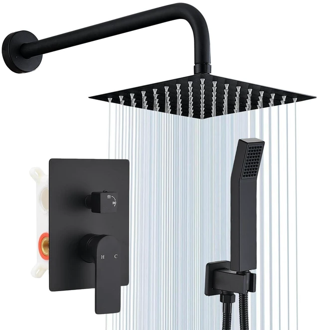 Main image of Shower Faucet Set With 8" Shower Head And Handheld Black Wall Mounted Shower System Valve Include 2 Function