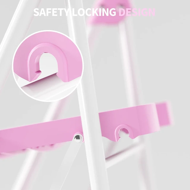 Alt view image 4 of 7 - 4 Step Ladder, 900lbs Sturdy Step Stool with Handrail, Anti-Slip Wide Pedals, Foldable Stepladder for Home, Garage, Garden, Household, Pink, Pass 900LBS Testing