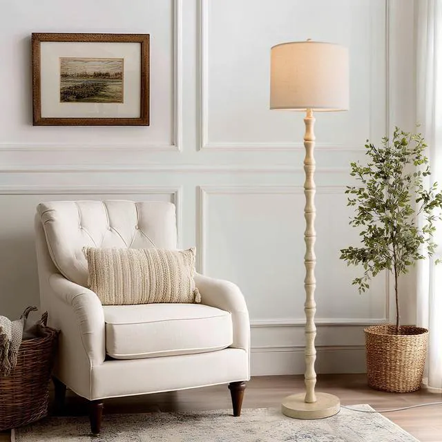 Main image of 62" Rustic Floor Lamp, Retro Farmhouse Standing Lamp with Rotary Switch, Resin Antique White Floor Lamp for Living Room, Bedroom, Corner, Dining Room, Nursery, Cozy Home Décor