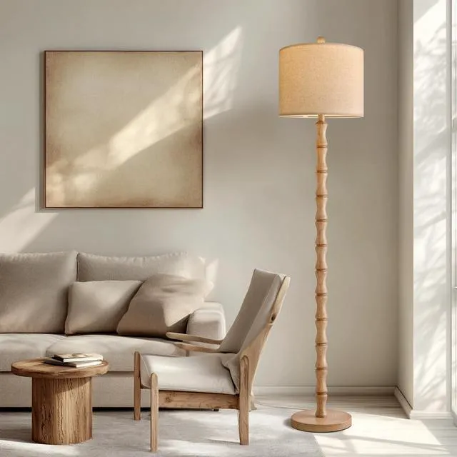 Alt view image 4 of 7 - 62" Farmhouse Floor Lamp for Living Room, Retro Corner Floor Lamp Rotary Switch, Rustic Standing Lamp for Bedroom, Corner, Nursery, Dining Room, Bedroom, House