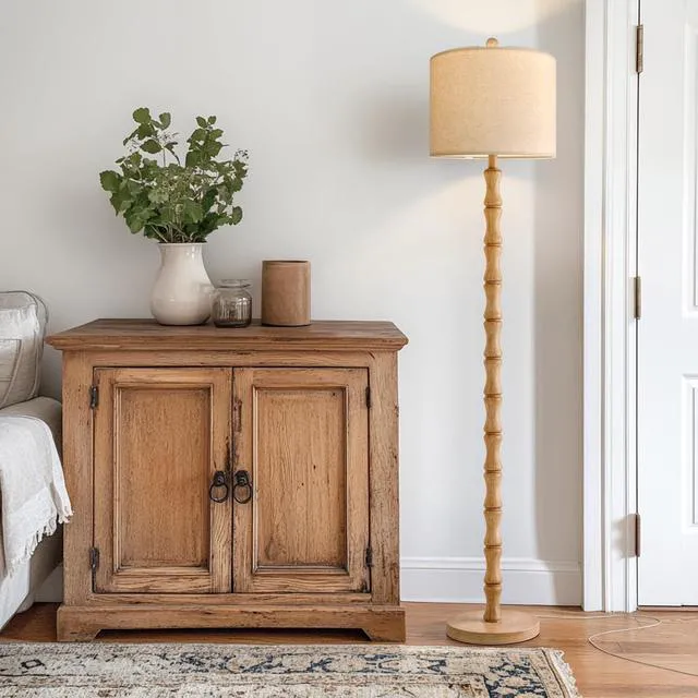 Alt view image 5 of 7 - 62" Farmhouse Floor Lamp for Living Room, Retro Corner Floor Lamp Rotary Switch, Rustic Standing Lamp for Bedroom, Corner, Nursery, Dining Room, Bedroom, House