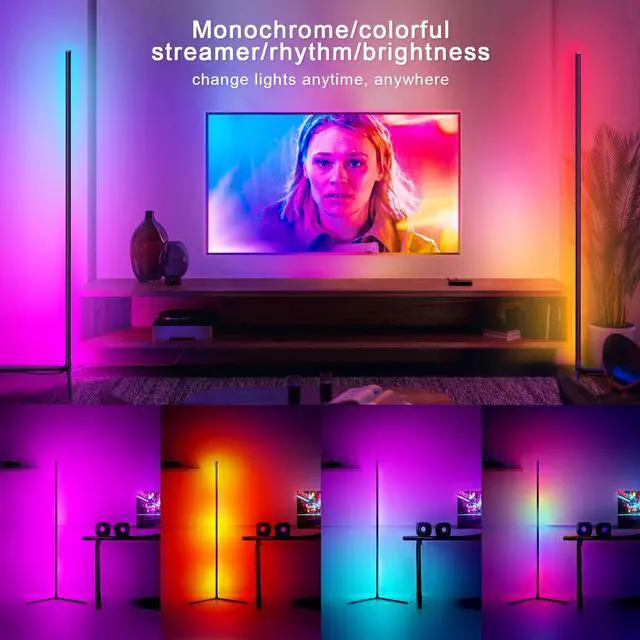 Alt view image 2 of 7 - Corner Floor Lamp 2 Pack, LED Lamps with Remote, RGB Standing Lamp, LED Light Stick, Music Sync Dimmable Color Changing Ambient Light Bar for Bedroom, Living Room, Gaming Room, Party, Dorm