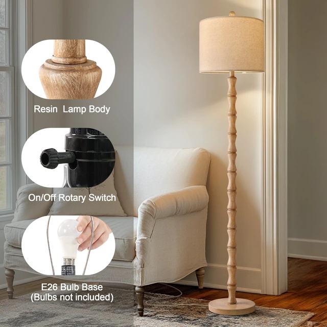 Alt view image 7 of 7 - 62" Farmhouse Floor Lamp for Living Room, Retro Corner Floor Lamp Rotary Switch, Rustic Standing Lamp for Bedroom, Corner, Nursery, Dining Room, Bedroom, House