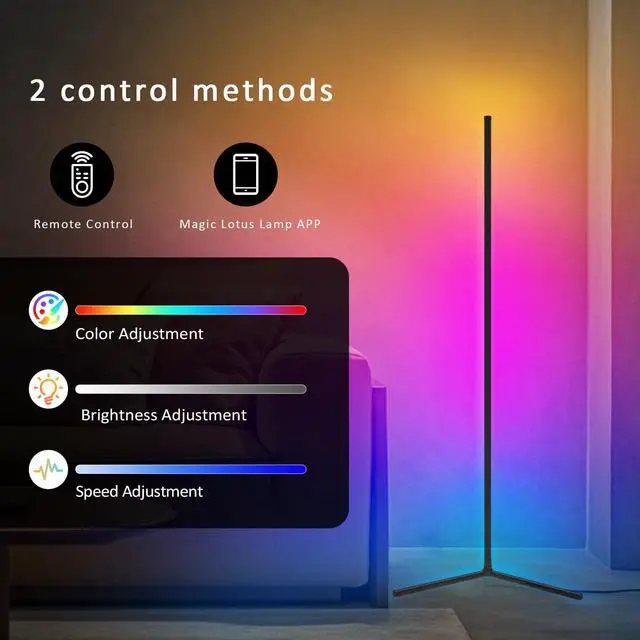 Alt view image 3 of 7 - Corner Floor Lamp 2 Pack, LED Lamps with Remote, RGB Standing Lamp, LED Light Stick, Music Sync Dimmable Color Changing Ambient Light Bar for Bedroom, Living Room, Gaming Room, Party, Dorm