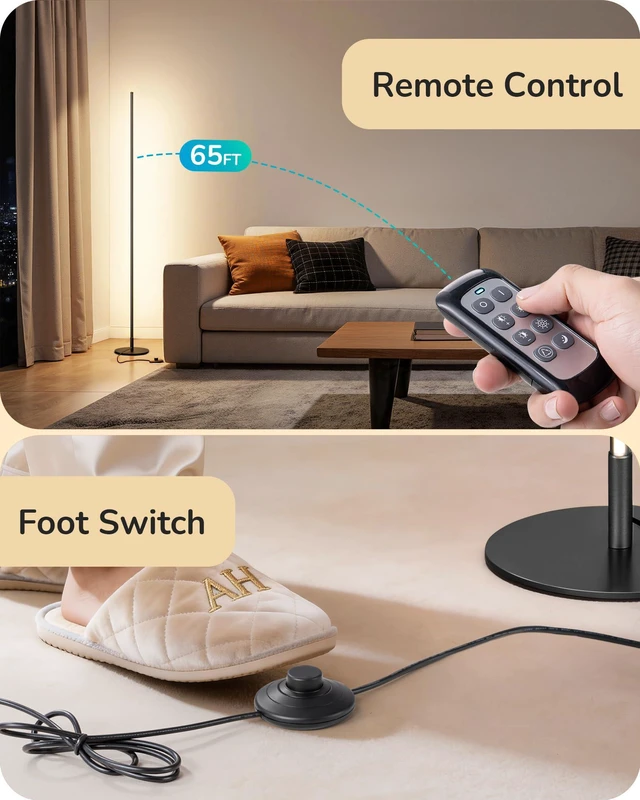 Alt view image 3 of 7 - 2 Pack 57.5 Floor Lamp with Remote, Dimmable & 7 CCT Adjustable 2700-6000K, Sturdy Base, LED Corner Floor Lamps for Living Room, Bedroom, Home Office, Black