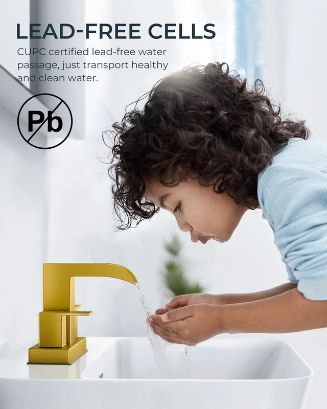 Alt view image 2 of 7 - Waterfall Bathroom Faucet 2 or 3 Hole 4 Inch Centerset Brushed Gold Square Bathroom Sink Faucet 4 Inch Two Handles with Pop-up Drain and Supply Lines, for Vanity RV Farmhouse Laundry Room Basin